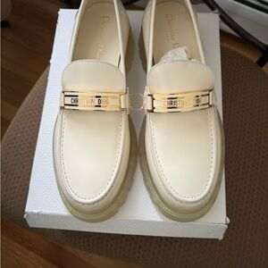 Dior Cream and Gold Loafers